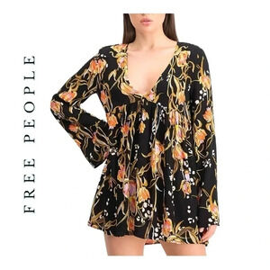 1515. FREE PEOPLE BELLA PRINT MINI DRESS ONYX COMBO SIZE‎ SMALL FLORAL PRINT
